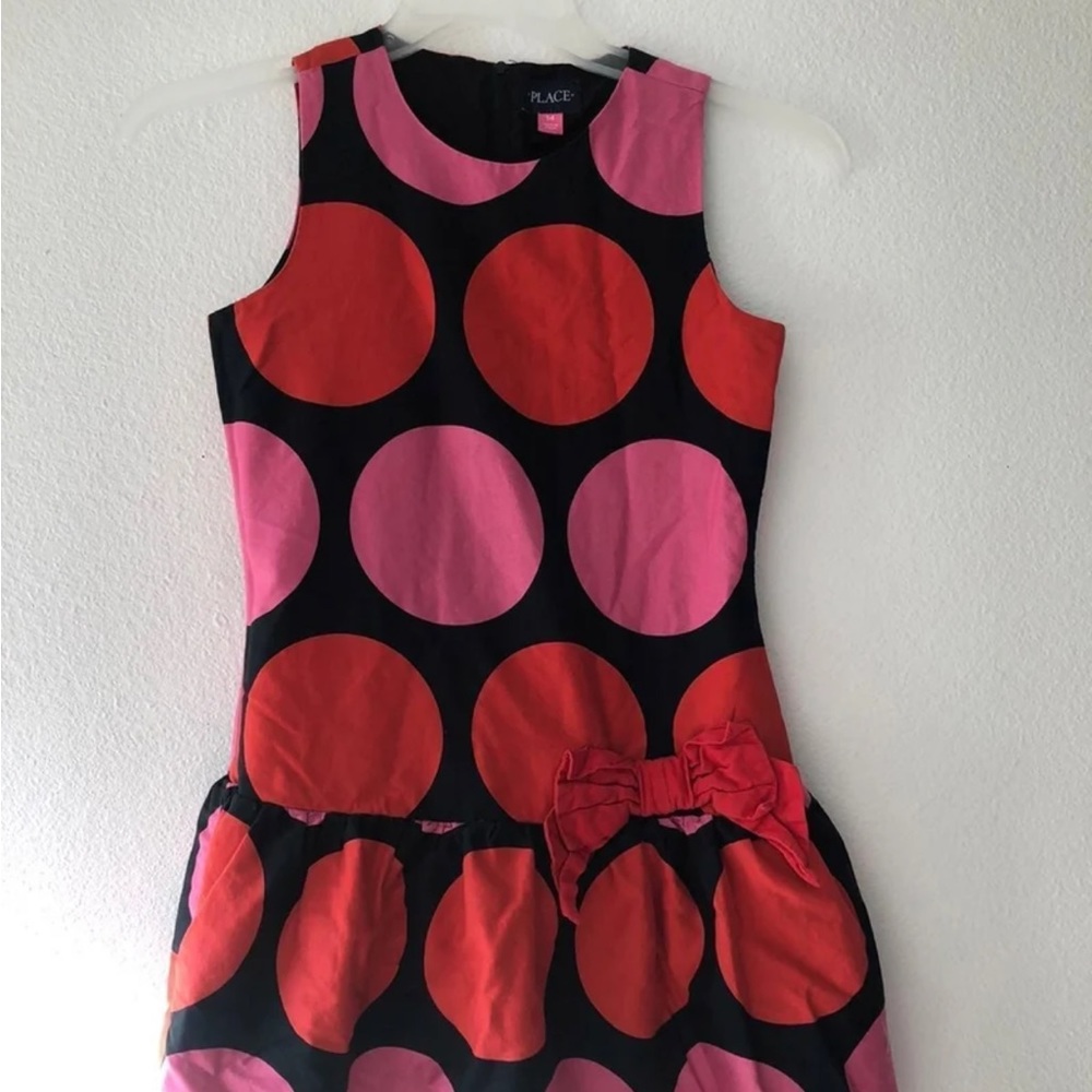 Children's Place Sleeveless With Bow Polka Dots Dress Girls Red/pink Size 14